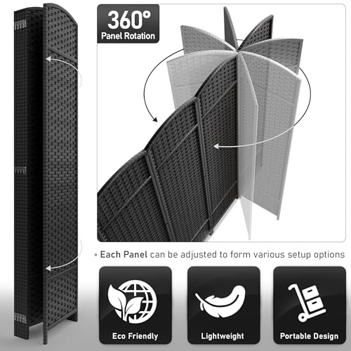 Sorbus 8-Panel Black Room Divider, 6 ft Tall Folding Privacy Screen T242