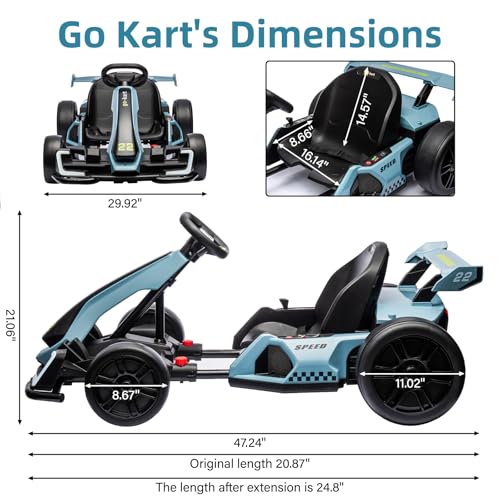 24V Kids Go Kart 300W Electric Drift Kart Car with Adjustable Seat, White X99654
