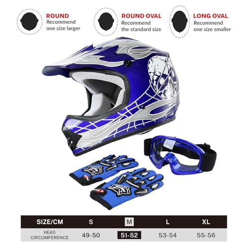 SLMOTO Dot Youth Kids Motocross Helmet Red Spider Design with Goggles and Gloves F254987