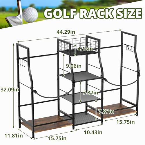 Golf Bag Storage Organizer Rack for 2 Bags, Freestanding Golf Club Holder for Garage Y100182