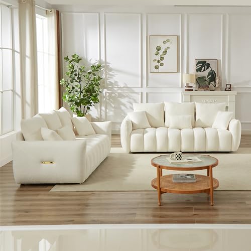 Teddy Cloud Sofa Couch, Boucle 3 Seater with 3 Pillows, Black T90422