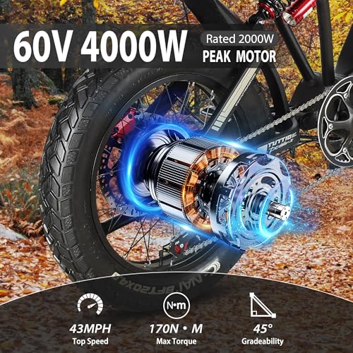TUTTIO ICT Electric Bike for Adults, 4000W 60V 25AH, 20" Fat Tire Full Suspension K74003