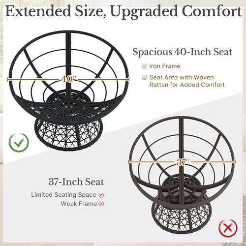 Yaheetech Indoor Papasan Chair with Tufted Cushion and Frame, Swivel Wicker, Black A8314