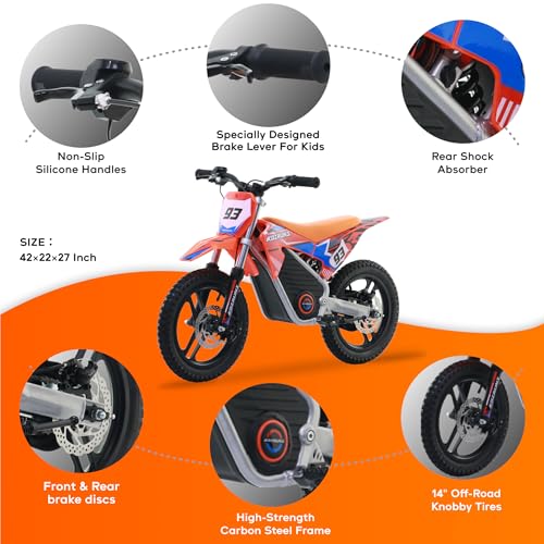 AIII Electric Dirt Bike for Kids 3-7, 12-Inch Off-Road Tires, Red X89100