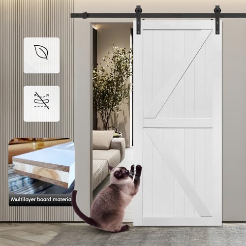 S&Z TOPHAND® 20 in x 84 in Elephant Gray British Brace Knotty Barn Door with 4FT Sliding Hardware Kit G149446
