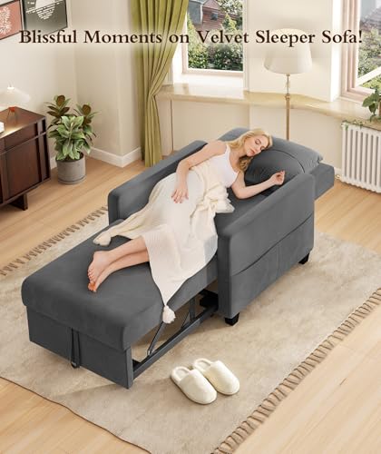 3 in 1 Convertible Sleeper Chair Sofa Bed with Adjustable Backrest, Blue M92497