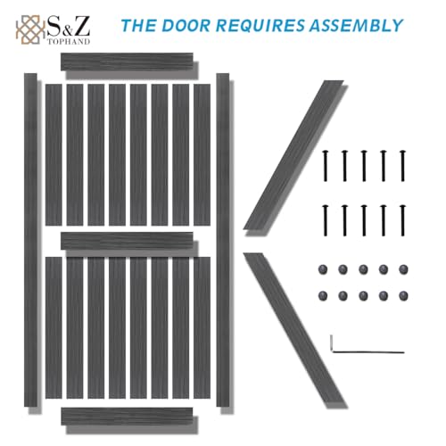 S&Z TOPHAND® 20 in x 84 in Elephant Gray British Brace Knotty Barn Door with 4FT Sliding Hardware Kit G149446