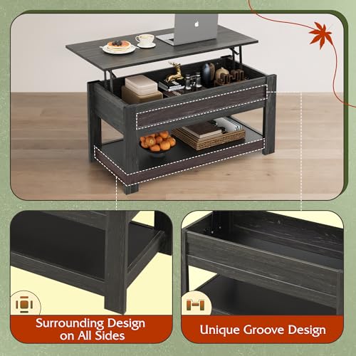 WLIVE Lift Top Coffee Table with Storage Shelf, Rustic Brown Z11463