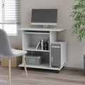 Anself Computer Desk with Keyboard Tray and CPU Tower Writing Table Engineered Wood Wheeled Workstation High Gloss White Home Office Furniture 31.5 x 19.7 x 29.5 Inches (W x D x H)