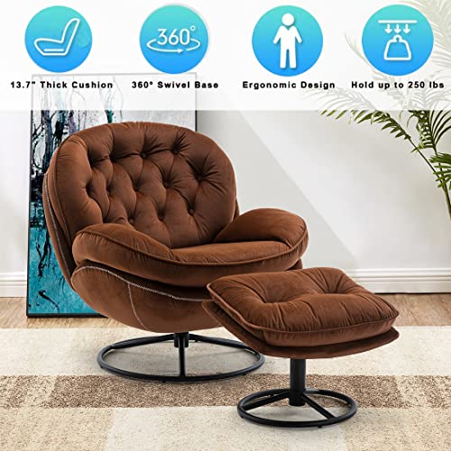 Baysitone Velvet Swivel Accent Chair with Ottoman Set, Modern Lounge Chair, Fruit Green Q36819