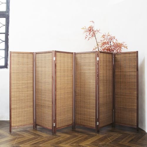 3 Panel Bamboo Room Divider, Double Sided, Brown, 47.2"H E393