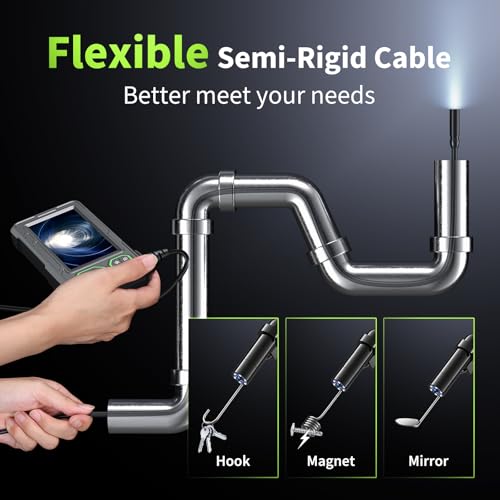 Endoscope Camera with Light, 4.3" HD Borescope, IP67 Waterproof, 16.4ft Semi-Rigid (Green) I7760