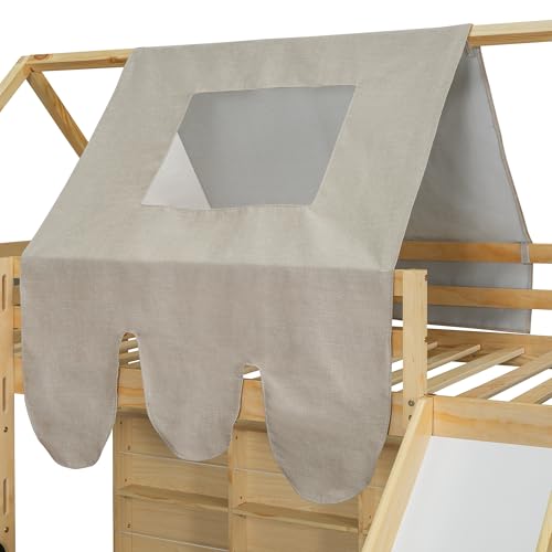 Harper & Bright Designs Kids Twin Low Loft Bed with Slide, Storage Shelves & Stairs, White/Pink C414827