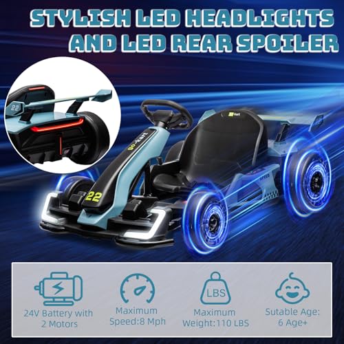 24V Kids Go Kart 300W Electric Drift Kart Car with Adjustable Seat, White X99654