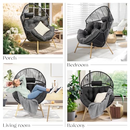 Bme Heavy Duty Wicker Egg Chair for Indoor & Outdoor, Black Base N148
