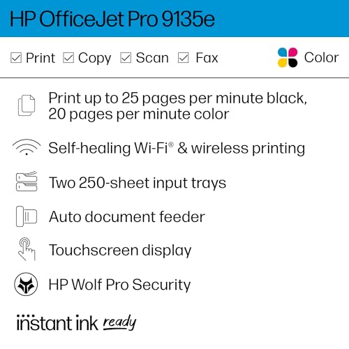 HP OfficeJet Pro 9135e All-in-One Printer, Wireless, Print Copy Scan Fax N82891