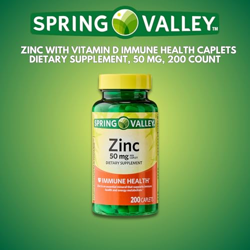 Zinc 50mg Immune Health Dietary Supplement, 200 Caplets, Pack of 2 Z671