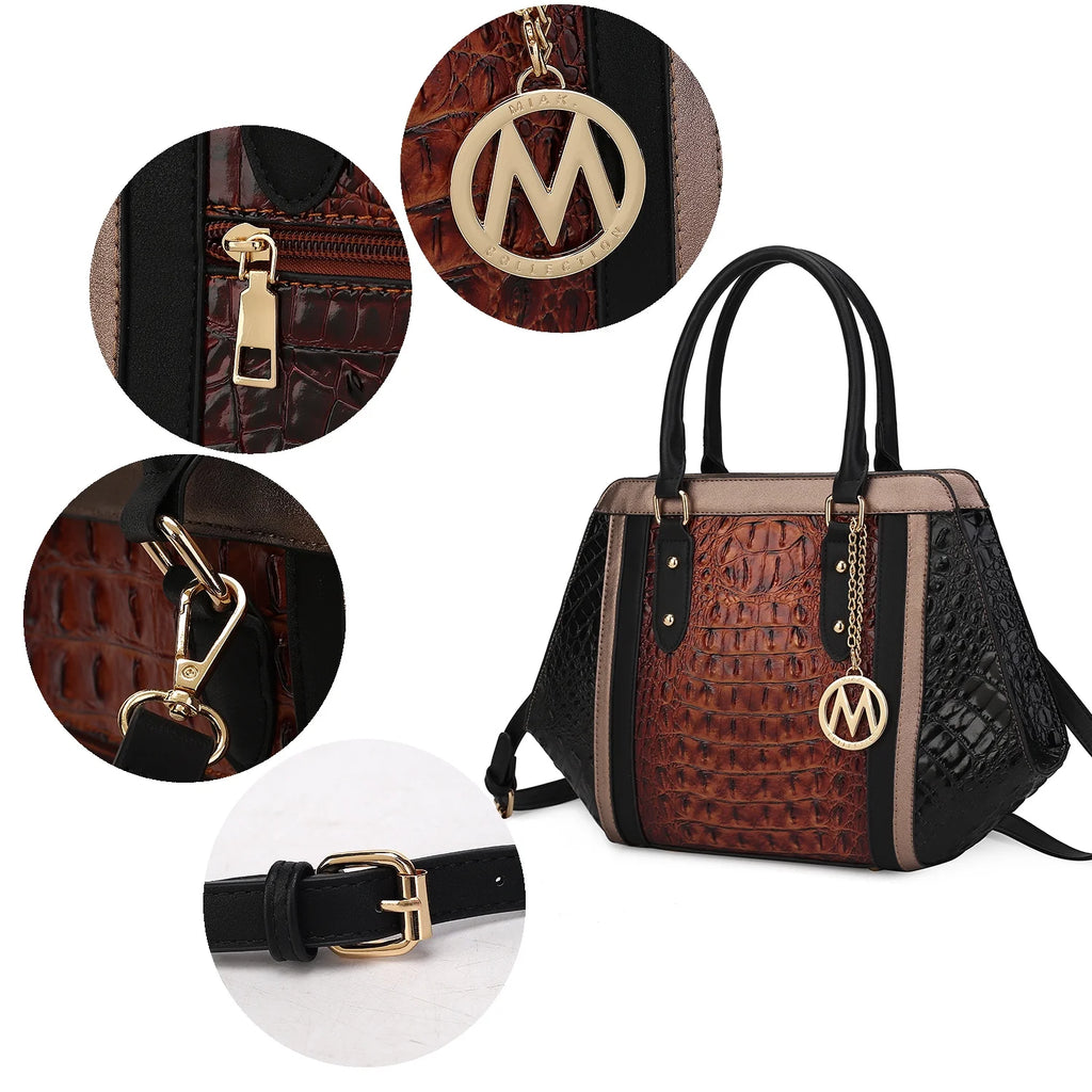 MKF Collection Women's Daisy Crocodile-Embossed Satchel Handbag & Wallet Set by Mia K. P170