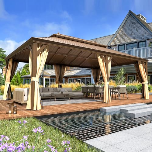 EROMMY 14'x20' Hardtop Gazebo Double Roof Galvanized Steel Outdoor Pavilion G3084