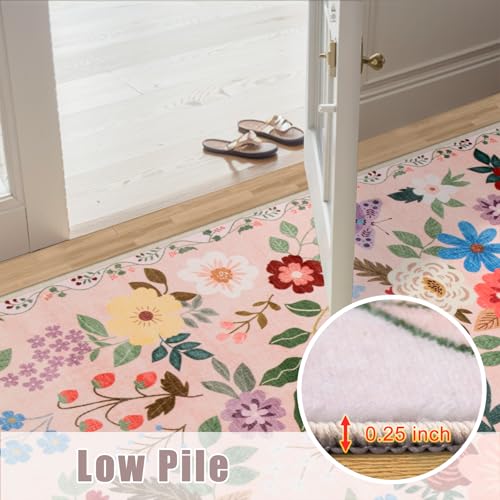 8x10 Floral Washable Area Rug for Living Room, Vintage Soft Non-Slip Carpet Z978379