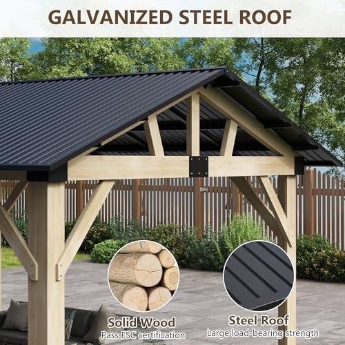 12'x12' Hardtop Gazebo with Galvanized Steel Roof, Aluminum Frame, Curtains & Netting X81832