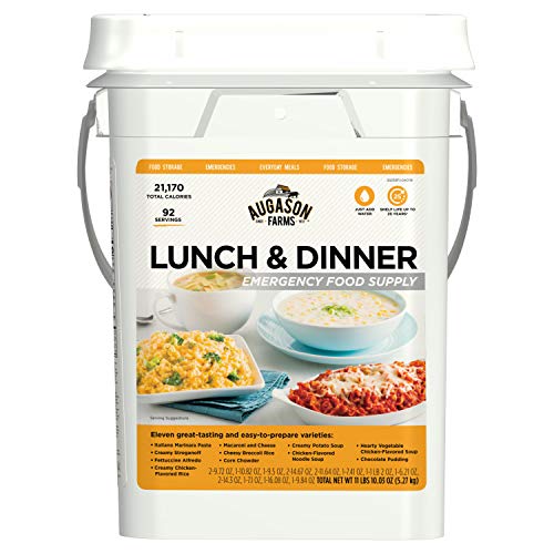 AUGASON FARMS Emergency Food Supply Bucket, 92 Servings, Dehydrated Meal Kit, Variety Pail, Long Shelf Life Just-Add-Water Meals for Disaster Survival Prep, Camping, Hiking, and More
