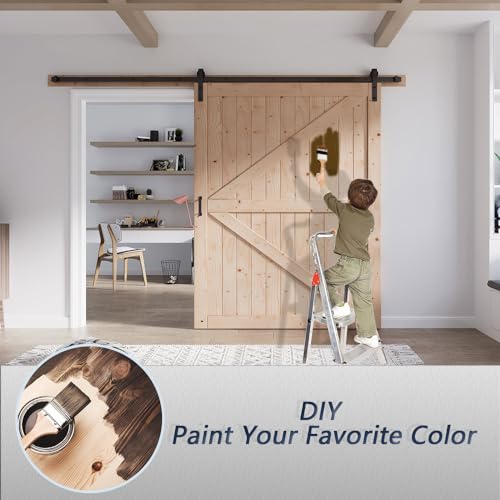 FREDBECK 48in x 80in Sliding Wood Barn Door with 8FT Hardware Kit V8036