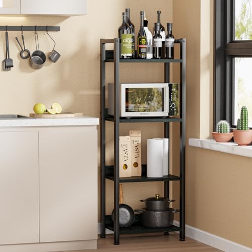 Furologee 5 Tier Bookshelf with Drawer, Industrial Tall Narrow Bookcase, Black T883828