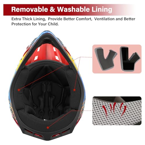 SLMOTO Dot Youth Kids Motocross Helmet Red Spider Design with Goggles and Gloves F254987