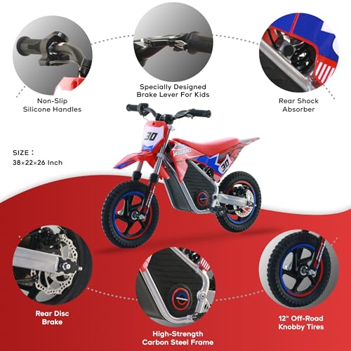 AIII Electric Dirt Bike for Kids 3-7, 12-Inch Off-Road Tires, Red X89100