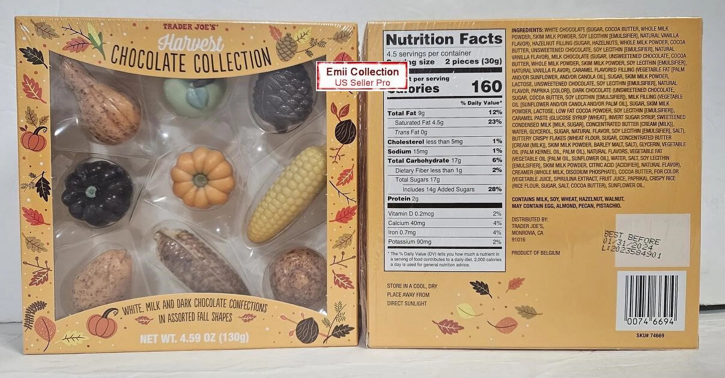 Trader Joe's Harvest Chocolate Collection, Assorted Fall Shapes, 4.59oz (2 Boxes) I156873