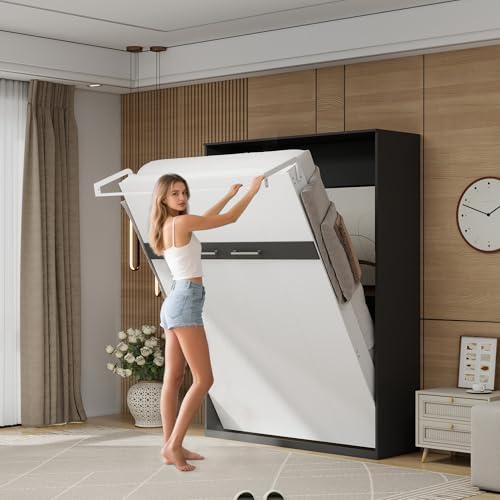 Murphy Bed Full - Space Saving, Convertible Hidden Bed, Brown C7991