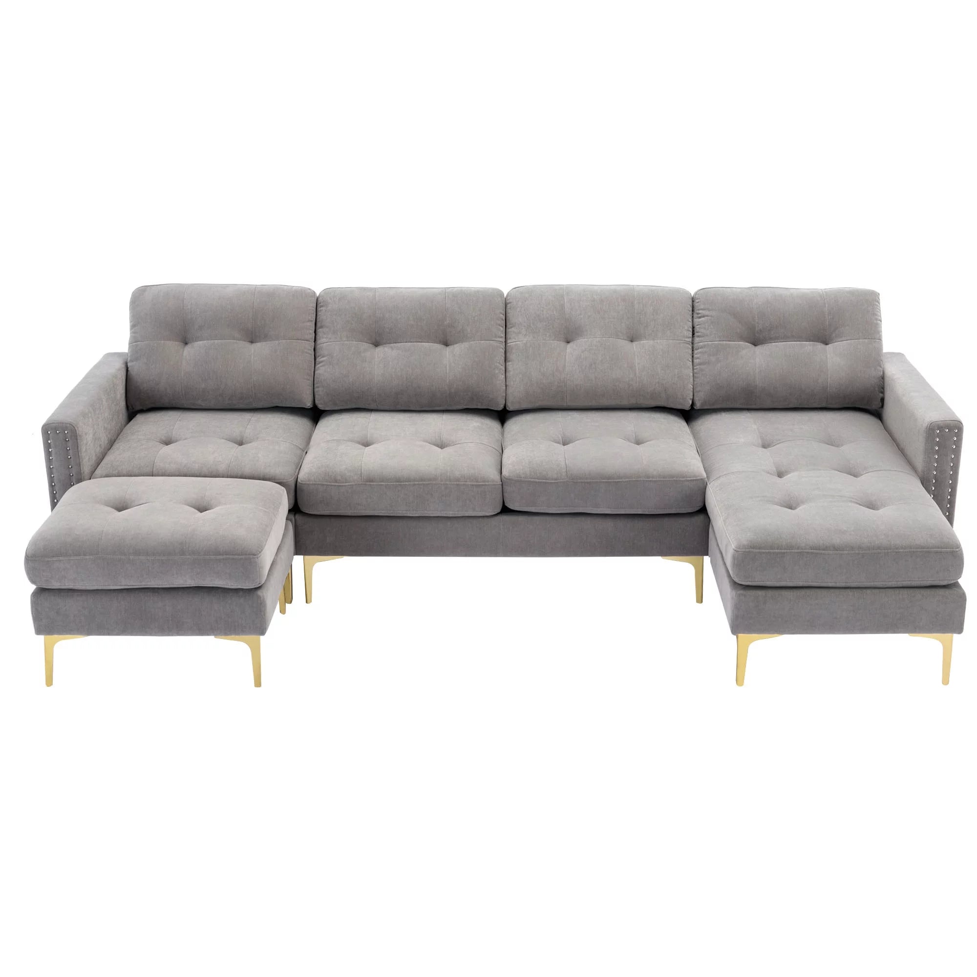 Soges U-Shaped Sectional Sofa with Ottoman, Gray, 110"x54" O53345