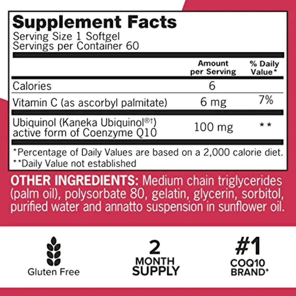 Qunol Mega Ubiquinol CoQ10 Softgels, 100mg, 60 Count I8081