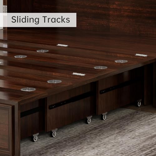 Solid Wood Murphy Bed Cabinet Full with USB Charging Ports and Storage Drawer, Ebony D190415
