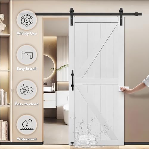 S&Z TOPHAND® 20 in x 84 in Elephant Gray British Brace Knotty Barn Door with 4FT Sliding Hardware Kit G149446