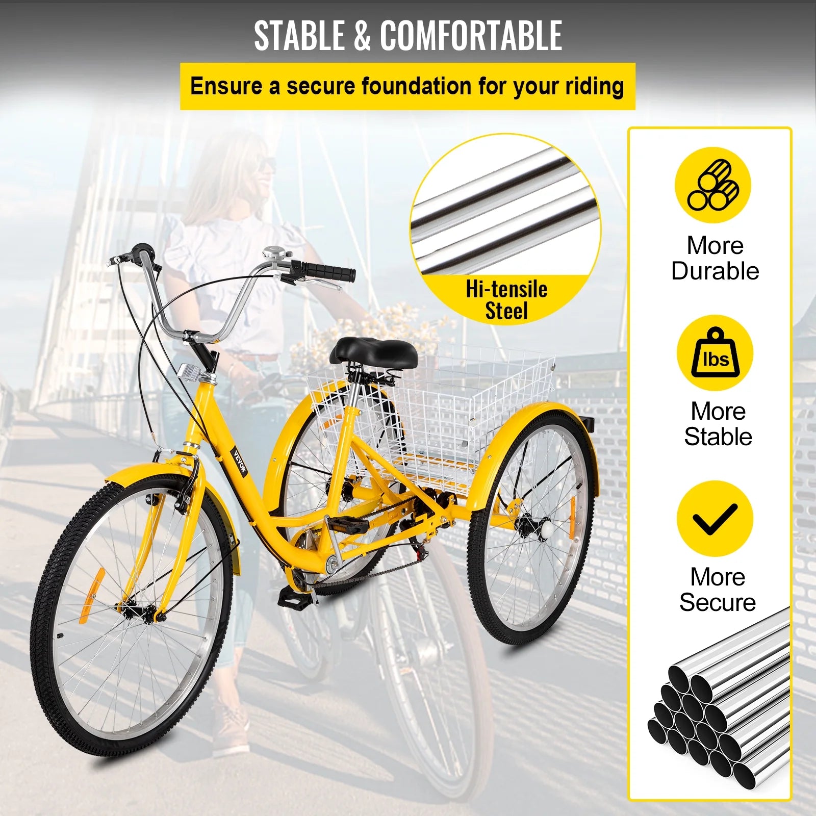 SKYSHALO Adult Tricycle 26in 7-Speed 3-Wheel Cruise Bike with Basket C45508