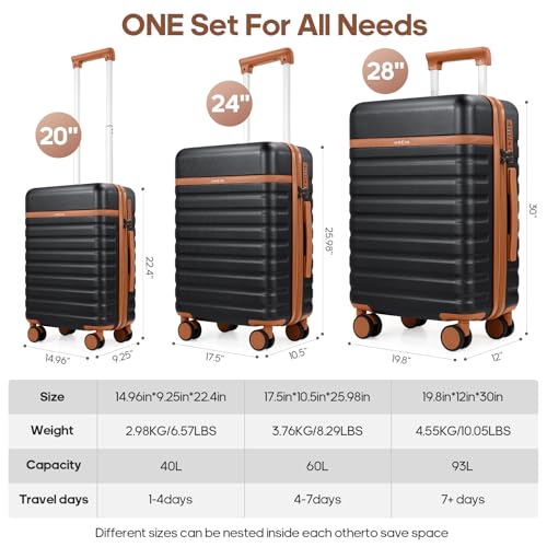 Luggage Sets 3 Piece, Carry On 20 Inch Hardside Suitcase with Spinner Wheels and TSA Lock J67858