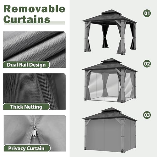 12'x12' Hardtop Gazebo with Galvanized Steel Roof, Aluminum Frame, Curtains & Netting X81832