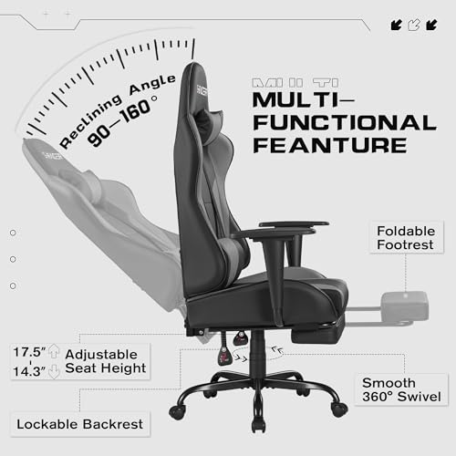 Homall Gaming Chair with Footrest and Massage Lumbar Support, Black T748