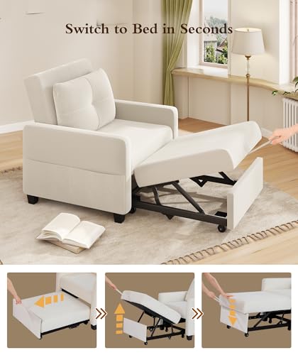 3 in 1 Convertible Sleeper Chair Sofa Bed with Adjustable Backrest, Blue M92497