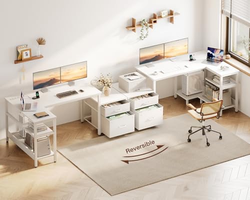 Casaottima 55 Inch L Shaped Desk with Drawers & File Cabinet, Rustic Brown B7734