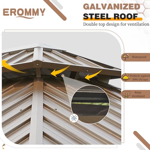 EROMMY 14'x20' Hardtop Gazebo Double Roof Galvanized Steel Outdoor Pavilion G3084