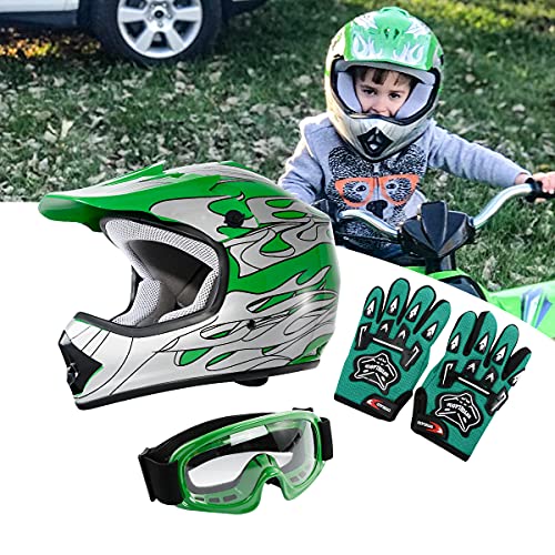 SLMOTO Dot Youth Kids Motocross Helmet Red Spider Design with Goggles and Gloves F254987