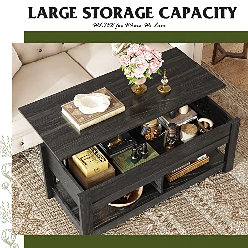 WLIVE Lift Top Coffee Table with Storage Shelf, Rustic Brown Z11463