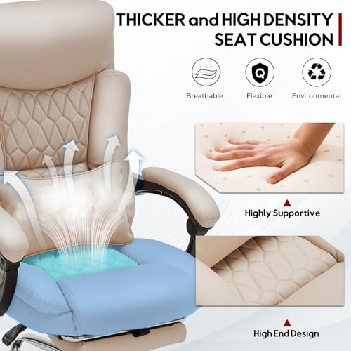 Reclining Executive Office Chair with Foot Rest for Heavy People, Khaki L77641