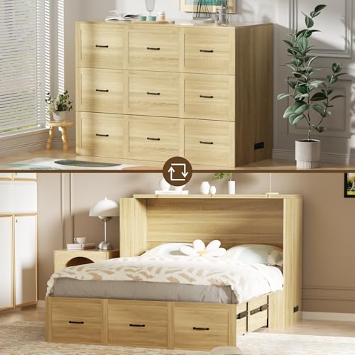 Murphy Bed Wood Wall Bed Cabinet with Drawer and USB Ports X615337