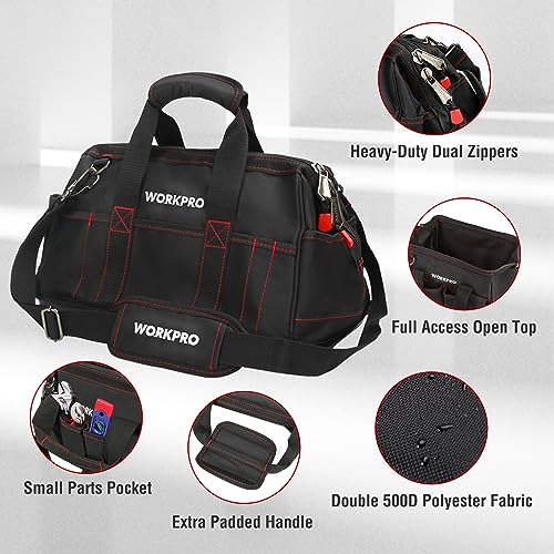 WORKPRO 16-inch Wide Mouth Tool Storage Bag with Waterproof Rubber Base L2617