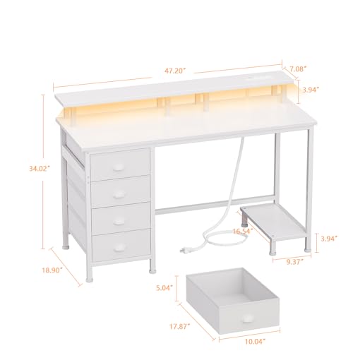Furologee 47" Computer Gaming Desk with Monitor Stand, 4 Fabric Drawers & Power Outlets, Rustic Brown U645888