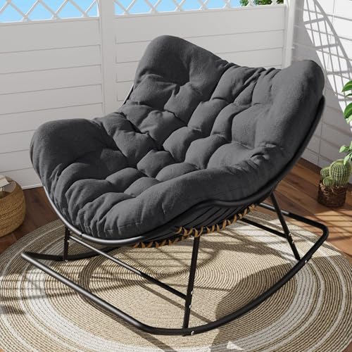 SWITTE Papasan Rocking Chair Outdoor Indoor, Oversized Wicker with Cushion, Gray H68308